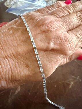 Sterling Silver Baguette Tennis Anklet - Silver